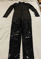 Women’s Black Shiny PVC Zip-Front Catsuit One-Piece Bodysuit S