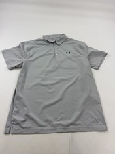Under Armour Polo Shirt Mens 2XL Gray Stripe HeatGear Golf Performance Top