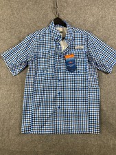 Habit Fishing Shirt Mens S Blue White Check Coastal Villa Short Sleeve UPF NWT