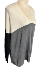Ann Taylor Sweater Small Wool Blend Color block V Neck Drop Shoulder Oversize