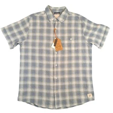 Weatherproof Vintage Shirt Mens Large Blue Plaid Air-Tex Short Sleeve Button Up