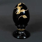 FENTON EGG VINTAGE HAND PAINTED BLACK GOLD LEAVES B CUMBERLEDGE