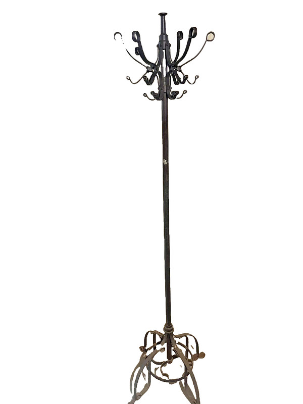 Vintage Wrought Iron Coat/Hat Rack Industrial Metal Hall Tree