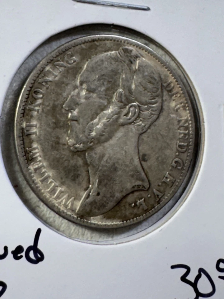 1848 Netherlands 1 Gulden Silver Coin Cleaned - Image 2 of 4