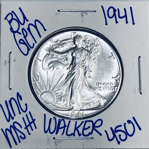 1941 BU UNCIRCULATED LIBERTY WALKING SILVER HALF DOLLAR AUTHENTIC U.S. MINT 4501