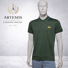 Lacoste Men's Regular Fit Green Striped Collar Soft Cotton Polo Size Medium