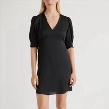 QUINCE Silk Puff Sleeve Mini Dress in Black size Small NWT