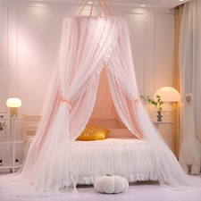 Double Layer Princess Dome Bed Canopy  Mosquito Net Pink/White 