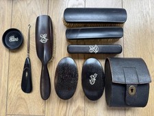 8pc Antique Ebony Grooming Set - 'Real Ebony' France Stamps - Cased Hat Brush’s