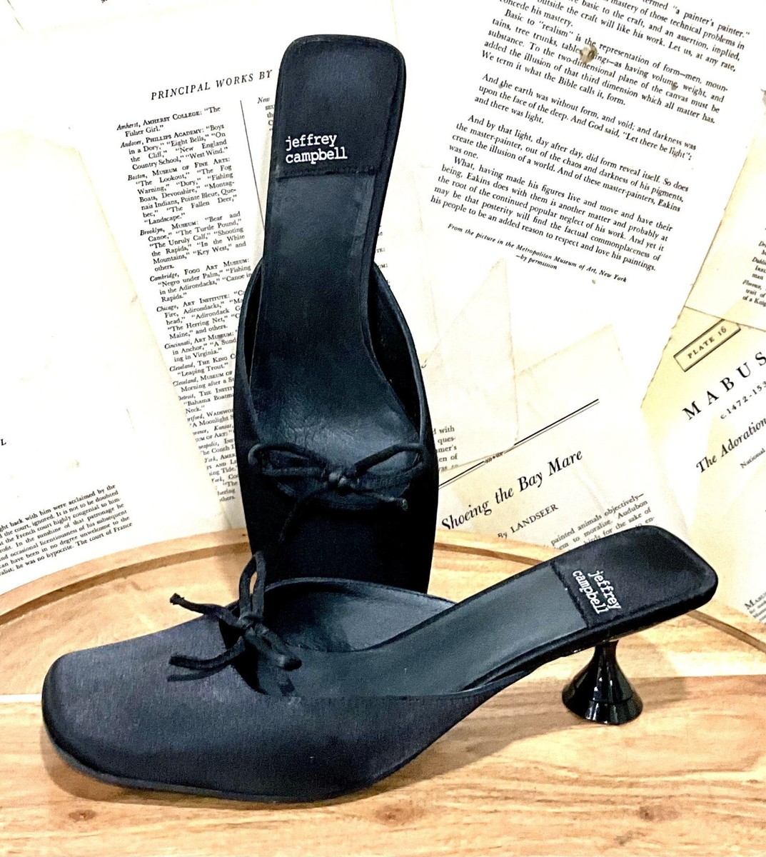 Anthropologie Jeffrey Campbell Ensure Kitten Heel Black Satin Mule