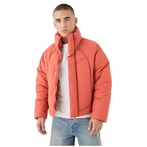 Boohoo Man Puffer Jacket Men's XS Orange Quilted Funnel Neck Winter Casual NEW