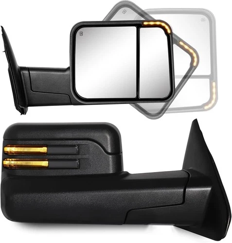 Manual Flip-up Towing Mirrors LED Amber Signal for 2003-2009 Dodge Ram 2500 3500