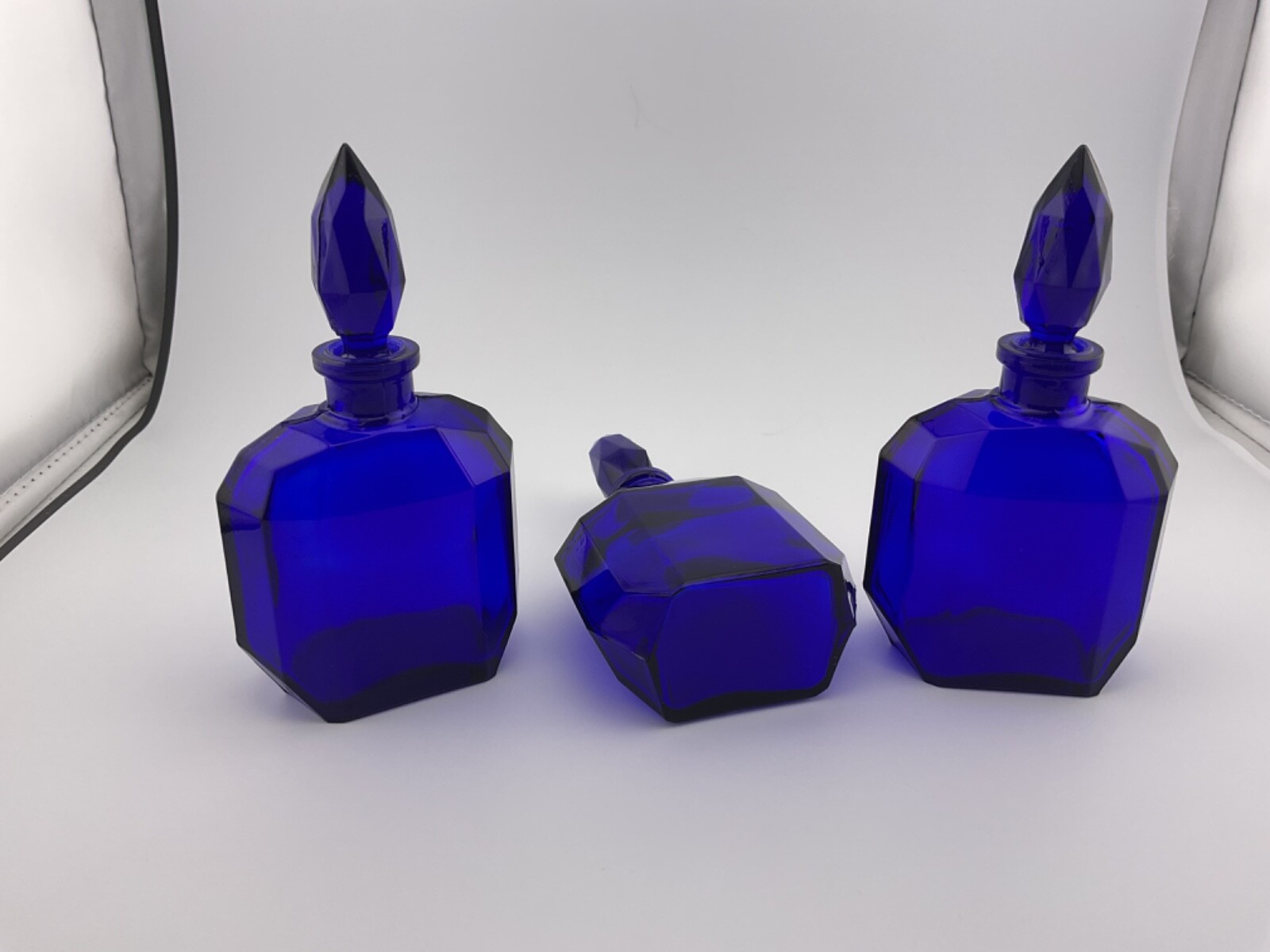 set of 3 cobalt blue glass czech perfime/escence bottles
