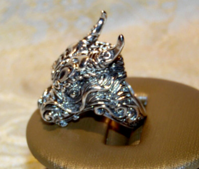 DETAILED DIMENSIONAL .925 STERLING SILVER DRAGON RING   SIZE 7