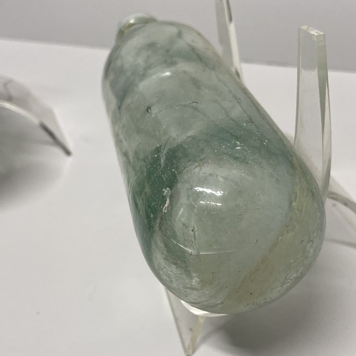 2 - Antique Green Aqua Blown Glass Torpedo Round Bottom Blob Top - Picture 15 of 18