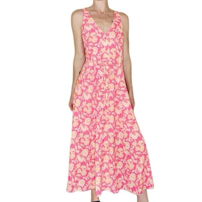 French Connection Pink & Orange Floral Prairie Girly Midi Sleeveless Dress  | eBay