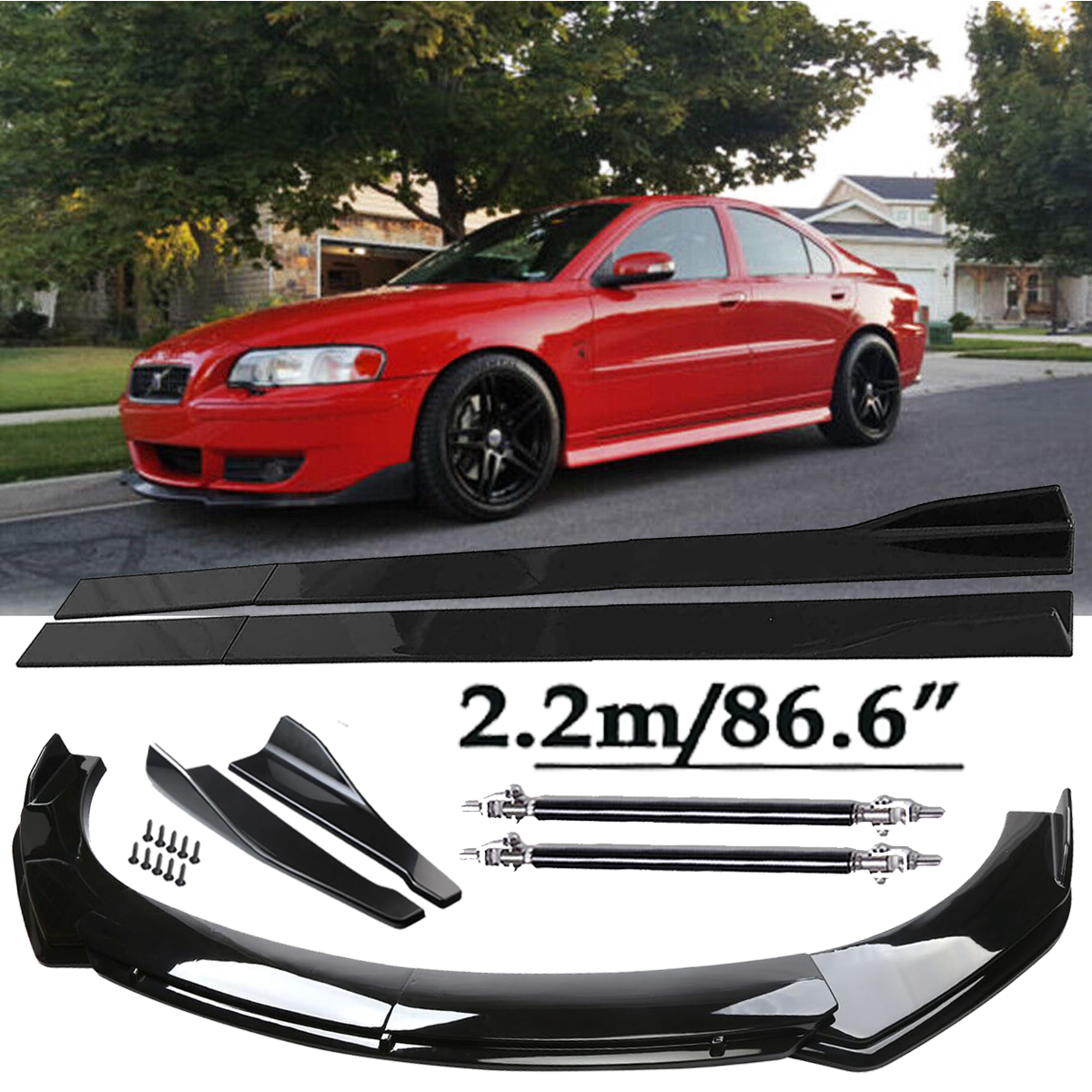 Front Bumper Lip Spoiler Side Skirts Rear Lip Glossy Black For Volvo S40 S60 S7