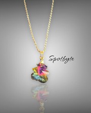 Collana Catenina Donna color oro ciondolo orsacchiotto rosso/verde riflettente