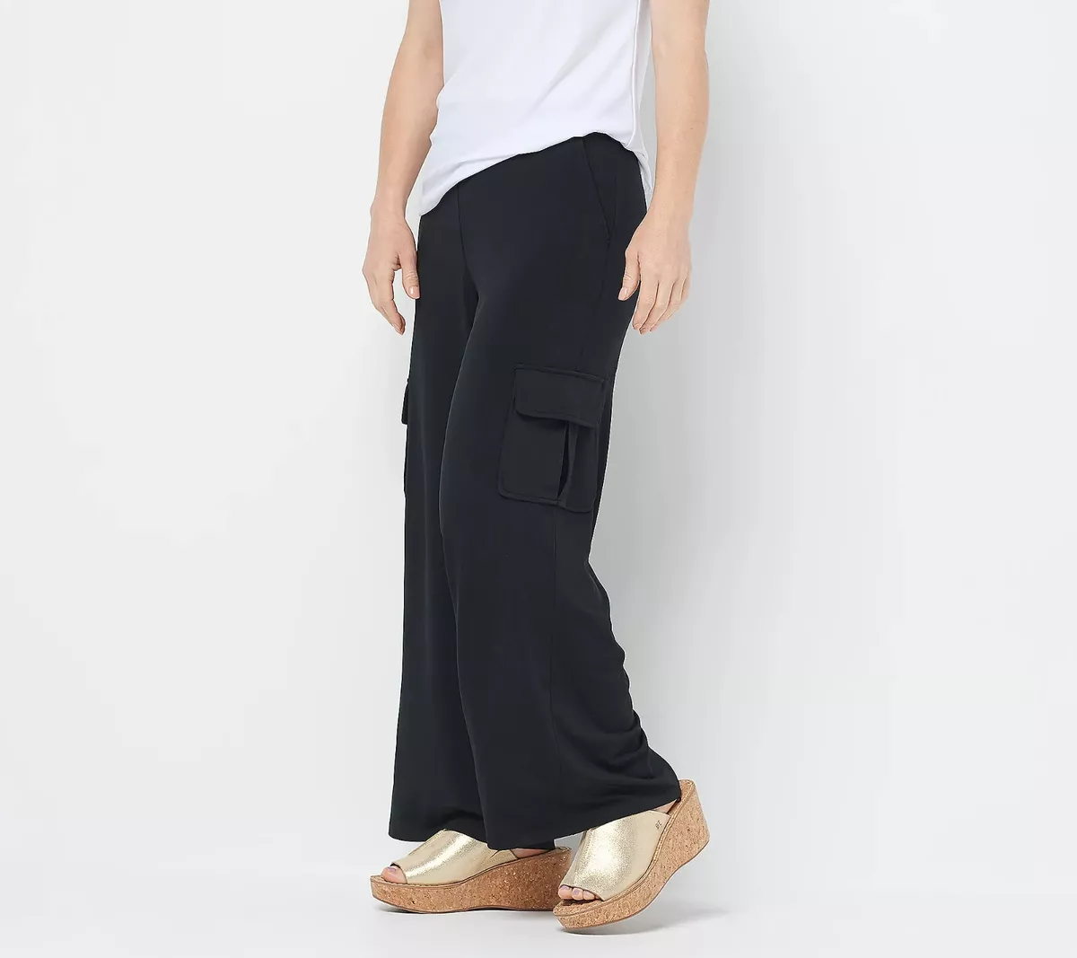 Lisa Rinna Collection Regular Pull On Wide Leg Cargo Pants Black