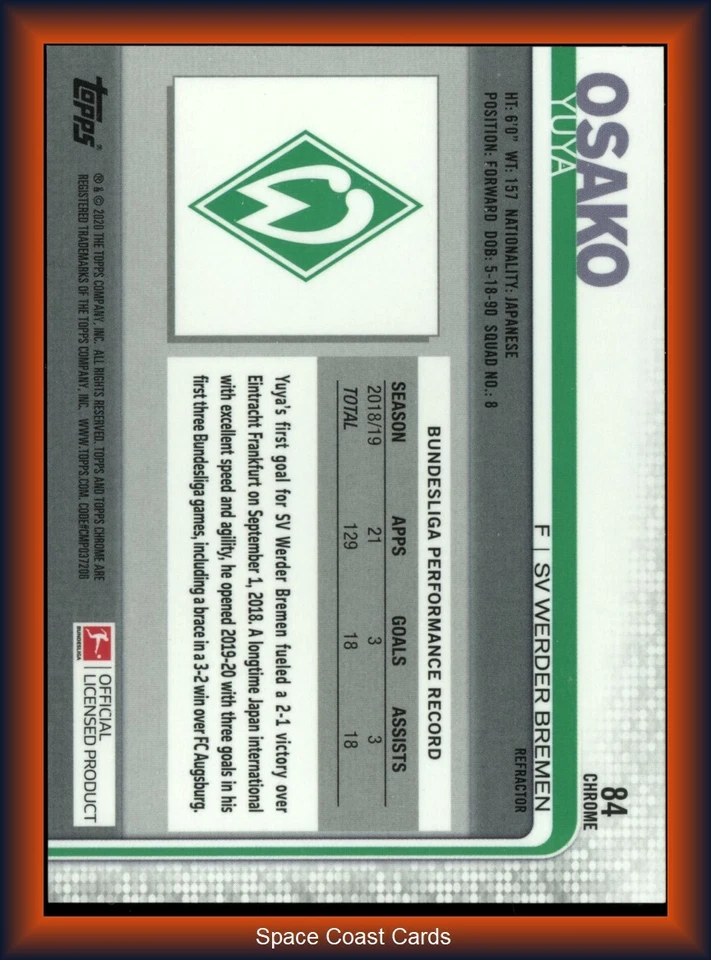 2019-20 Topps Chrome Bundesliga Refractor Yuya Osako #84 - Image 2 of 2