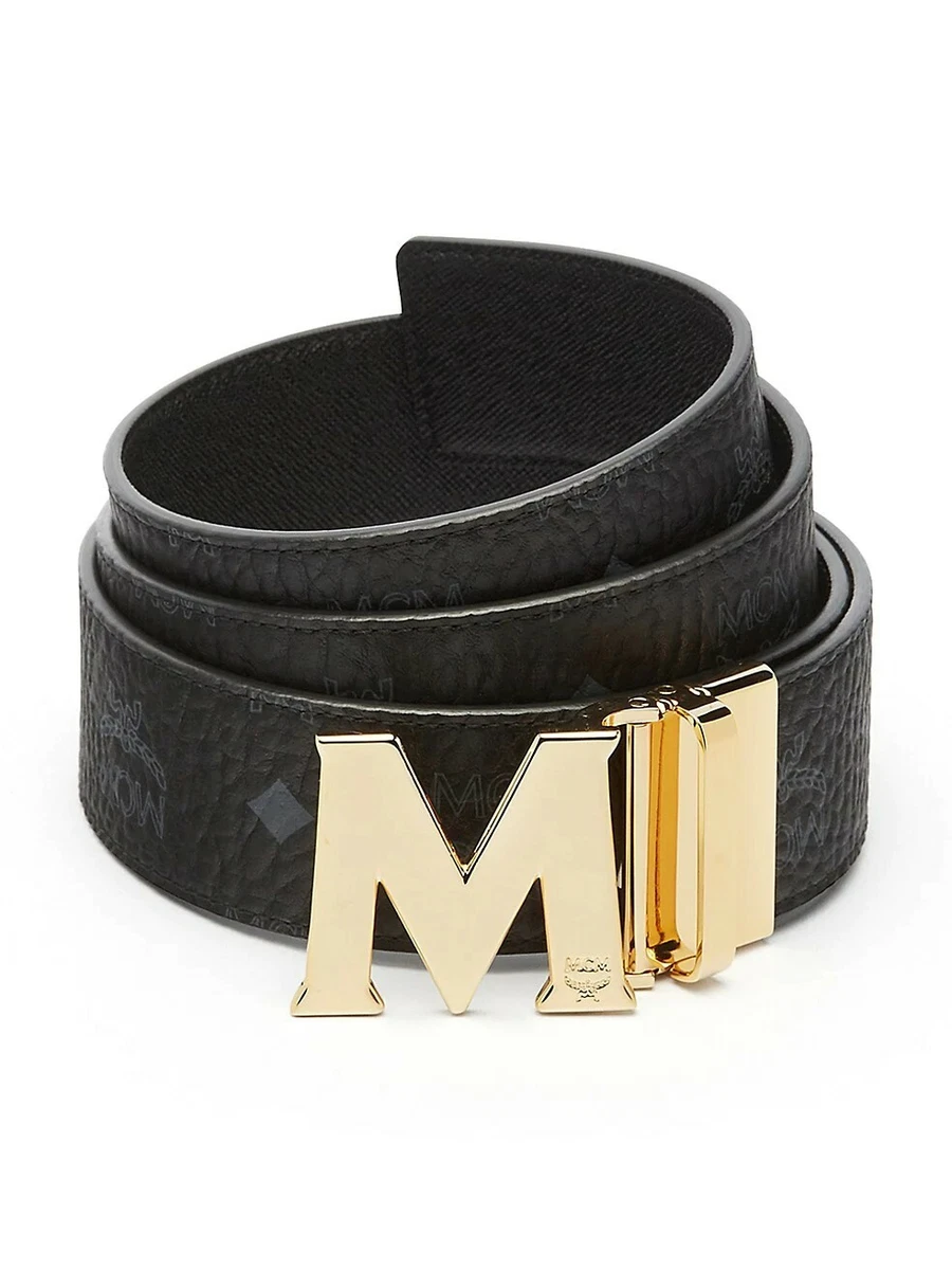 MCM Leather & Coated Canvas Reversible Belt with 24k Gold Plated