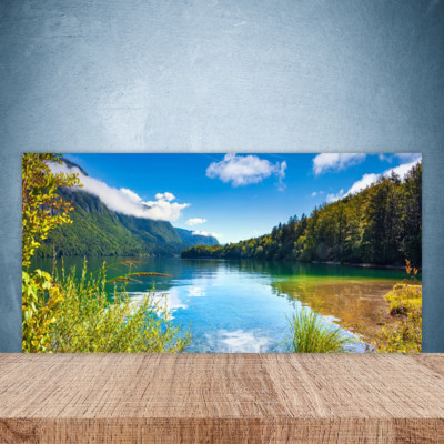 Küchenrückwand aus Glas 100x50cm ESG Spritzschutz Gebirge Wald See Natur