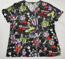 Disney The Nightmare Before Christmas Scrub Top Short Sleeve Womens Large EUC