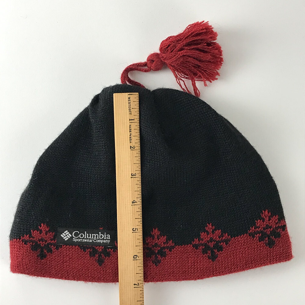 Columbia Tassel Winter Hat Beanie Cap Black With Red Stripe