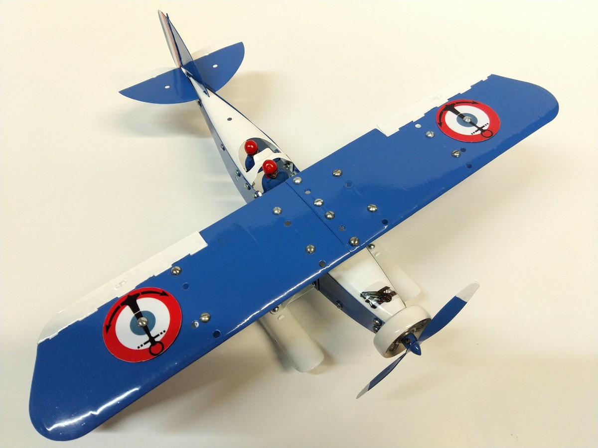Meccano Airplane Constructor - Biplan 37,5cm - Modèle Restauré - Tôle UK