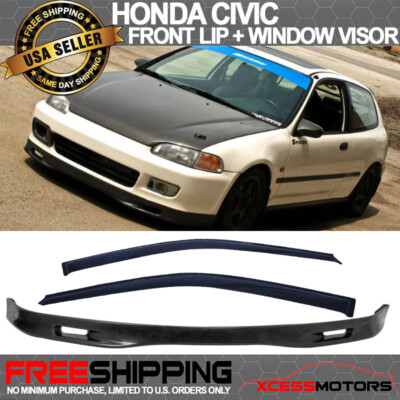 Fits 92-95 Honda Civic Hatchback  Spoon Front Bumper Lip Spoiler + Window Visor