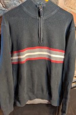 Vintage Eddie Bauer Sweater Large 1/4 Zip Heavy 100 Cotton Navy