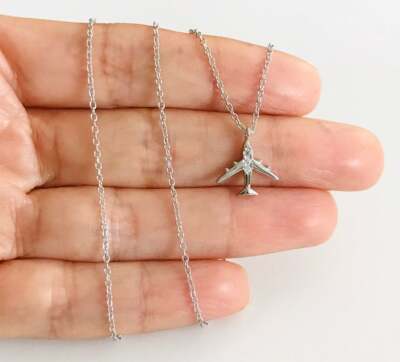 925 STERLING SILVER AIRPLANE 18'' NECKLACE -925 SILVER NECKLACE  - ESN46