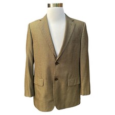 Joseph Feiss Gold Men's 40R Beige Houndstooth Silk Wool 2 Button Notch Blazer