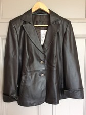 Womens Betty Barclay Butter Soft Dark Brown Leather Jacket, Uk 16 - Bnwt Rrp£249