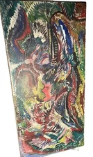 Canvas Oil Painting: “Psychedlic Garden” Themed With A Cultural Female & Raven