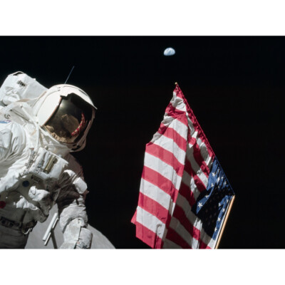 Mond Apollo 17 Astronaut Erde Flagge Kunstdruck Leinwand 30x40 cm