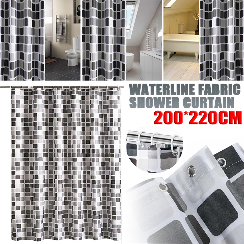 Waterline Fabric Shower Curtain Mosaic Extra Long Wide Drop Bathroom