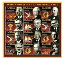 St. Vincent 1995 - Nobel Prize, 100th Anniv. - Sheet of 12 Stamps Scott 2219 MNH