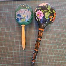Large Hand Painted Maracas Lot of 2 One Russian One Nassau