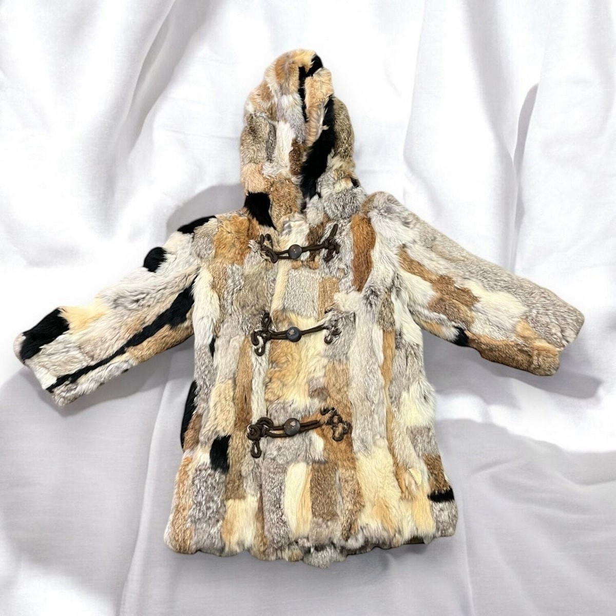 LIL' BIRDS OF CA Vintage 1950s 1960s Patchwork Fur Hooded
