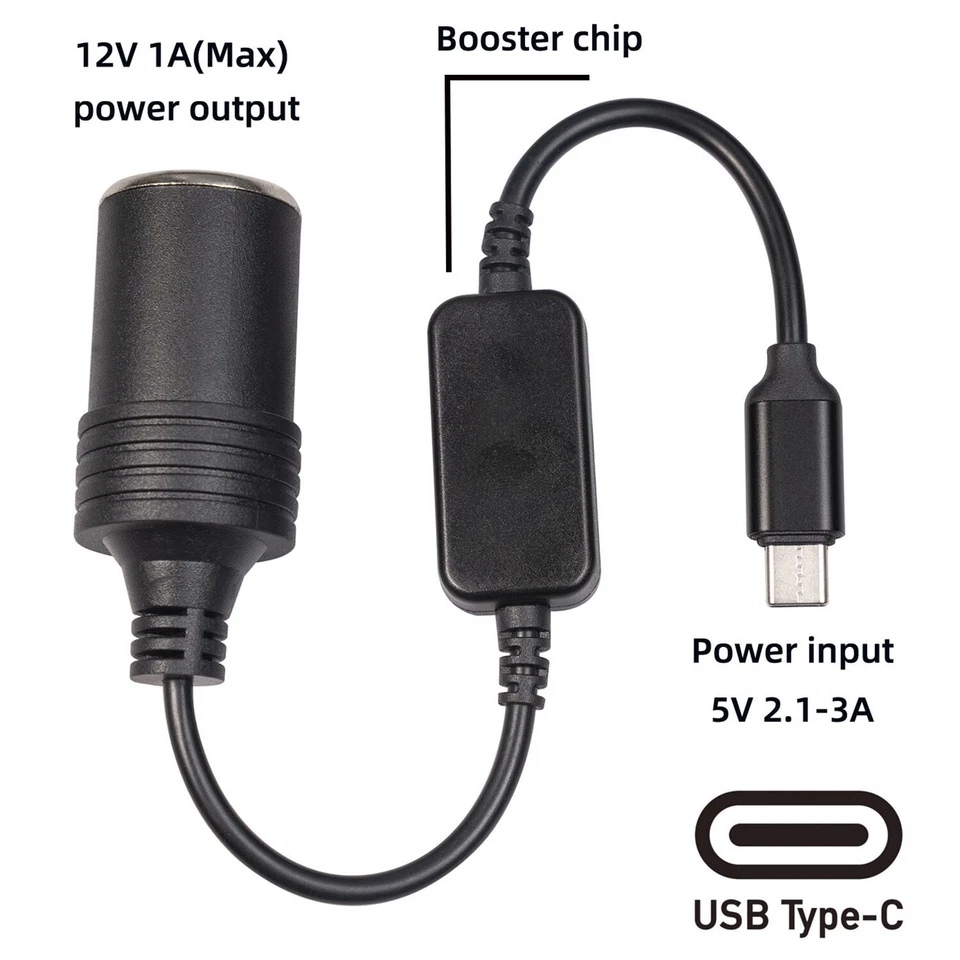USB C Port 5V to 12V Car Cigarette Lighter Socket Female Converter Adapter Cable - Image 2 of 4