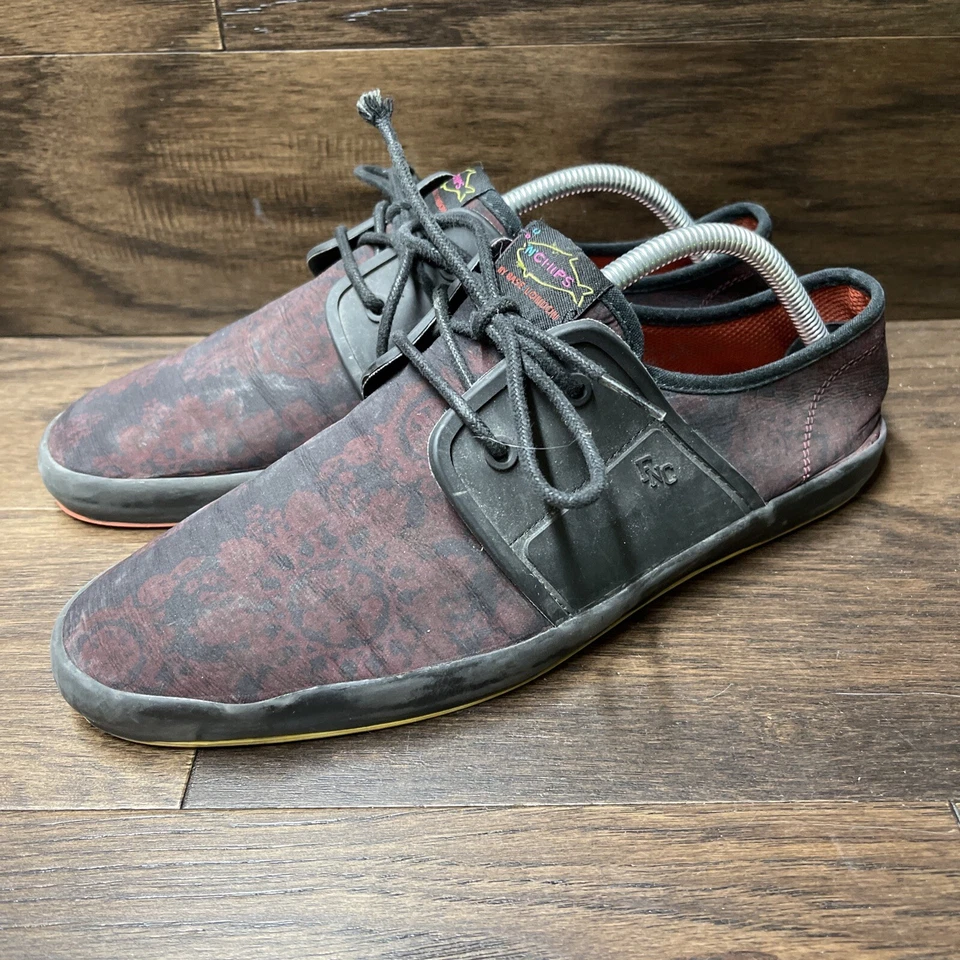 Fish N Chips black & red canvas sneakers by Base London size 9.5 - Image 2 of 4