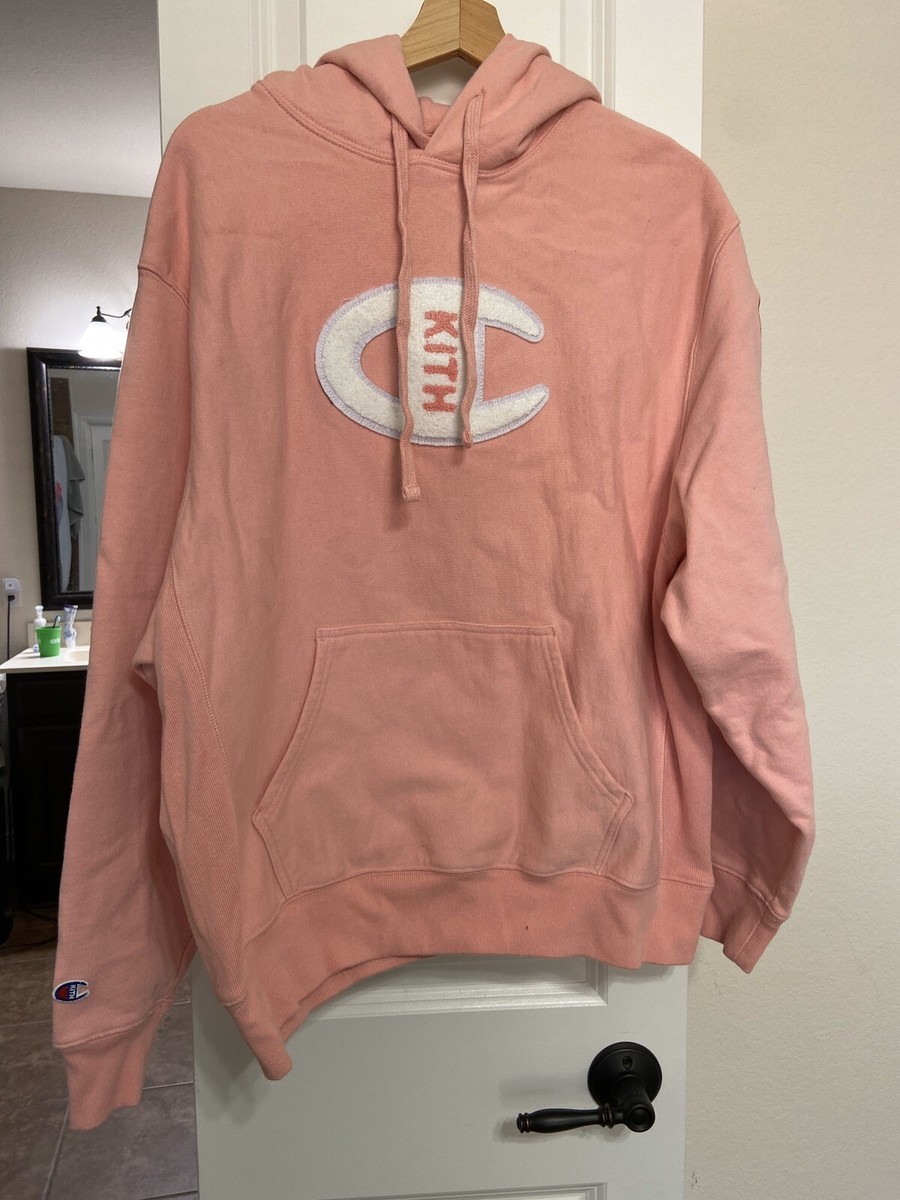 Kith x Champion Logo Hoodie Pullover Sweatshirt PINK Size M | eBay