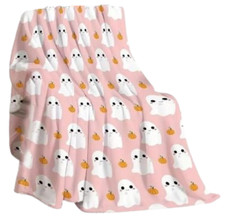 Halloween Pink Ghost Baby Blanket Soft Throw Plush Flannel Crib Fleece Pumpkins