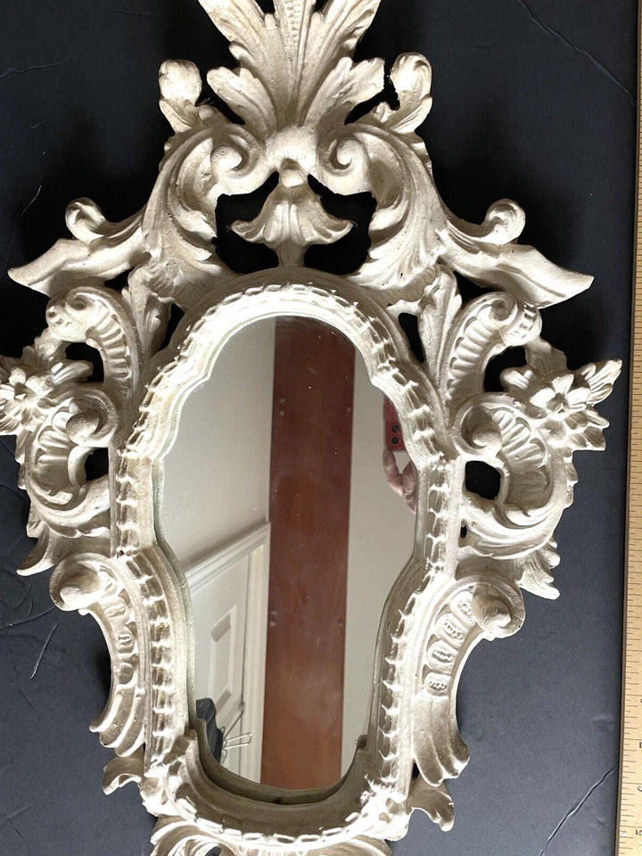 Vintage Ornate Rococo Style Wall Mirror Resin Framed 24" Baroque Scroll Design - Image 2 of 4