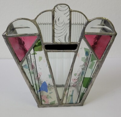 Stained And Decorative Glass Vessel Container Candle Holder 7 x 7 x 3''