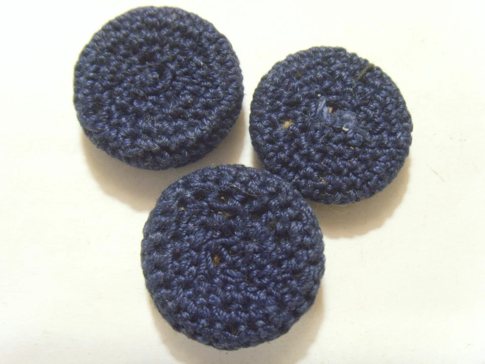 1930s antique 3 Lrge 30 mm navy blue woven covered metal buttons 52509 - Image 4 of 4