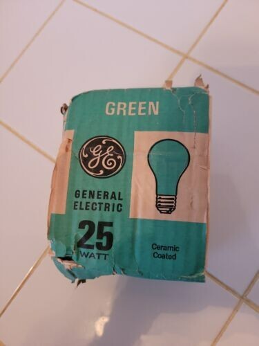 2 Vintage NOS GE General Electric Ceramic Coated Green 25 Watt Light Bulbs 120V