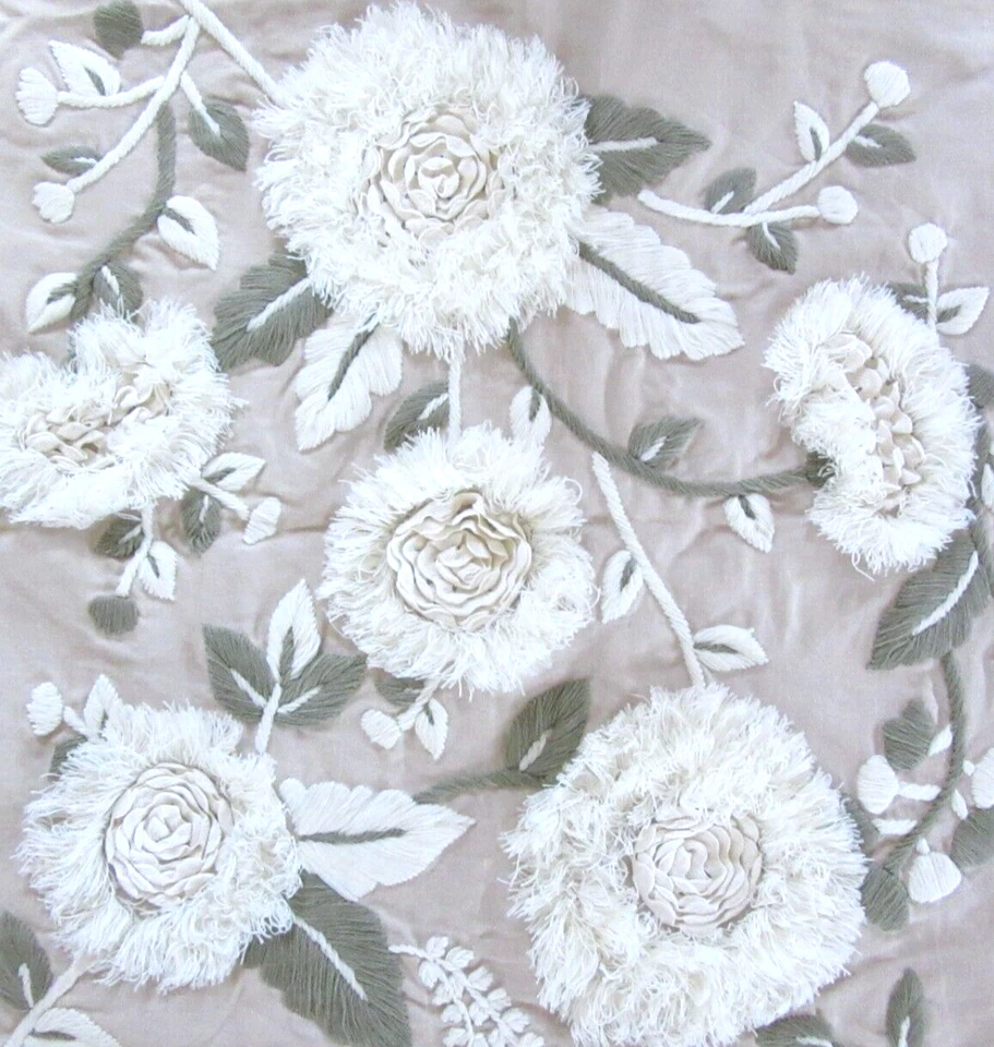 Three Dimensional Embroidered Flower Design Pillow Cover ~ 24" x 24" New - Image 3 of 4