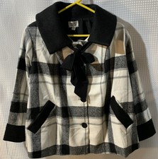 Nwt Xl 14 Unique Vintage Black & White Plaid Check “ahoy There!” Swing Coat